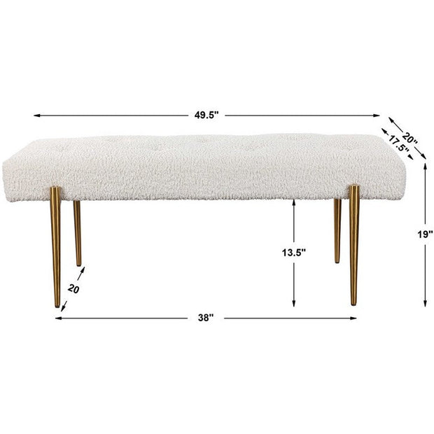 Uttermost Olivier White Faux Shearling Button Tufted Bench