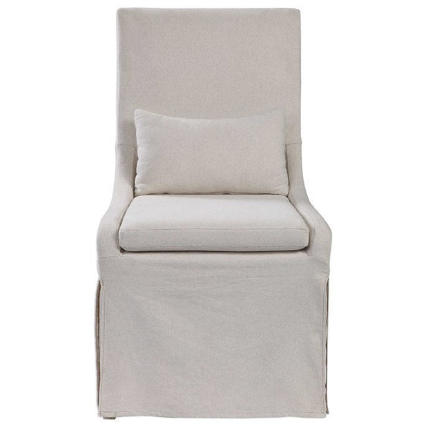 Uttermost Coley Off-White Linen Performance Fabric Slipcovered Armless Chair With Pillow