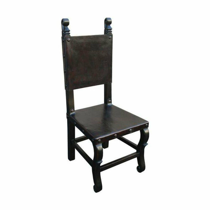 Casa Bonita Peruvian Hand-Painted Carved Wood and Leather San Francisco Dining Chair