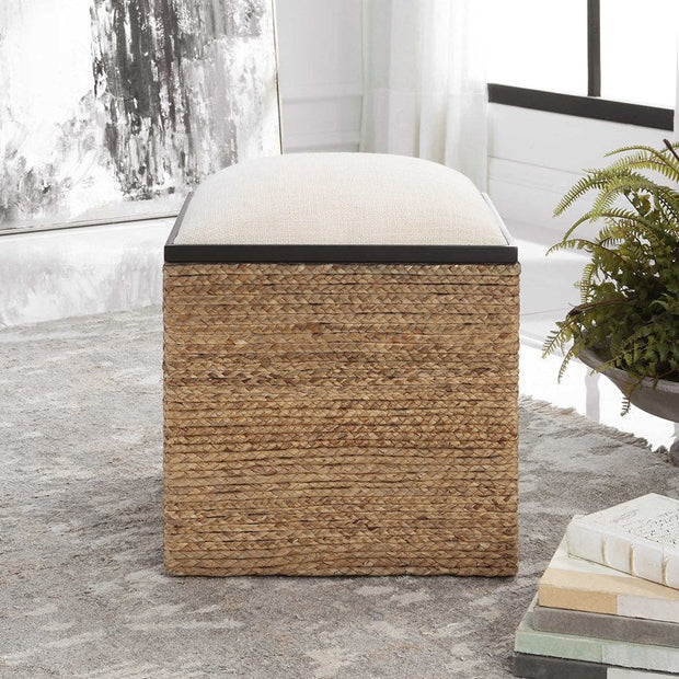 Uttermost Island Beige Performance Fabric Coastal Style Square Accent Stool