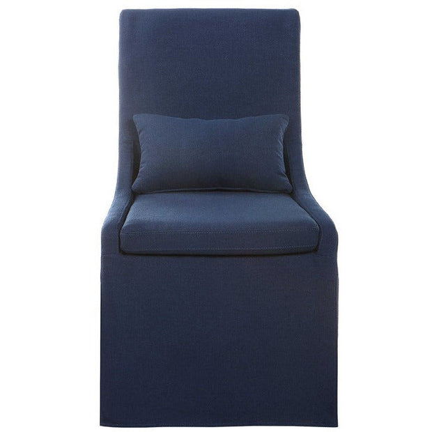 Uttermost Coley Denim Blue Linen Performance Fabric Slipcovered Armless Chair With Pillow