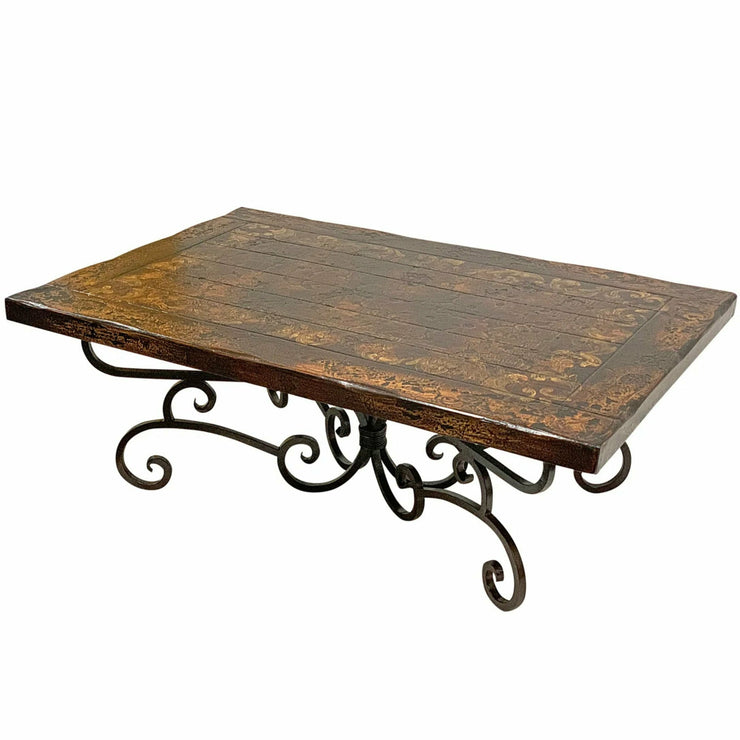 Casa Bonita Peruvian Hand-Painted Carved Wood and Hand Forged Iron Paradiso Coffee Table