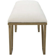 Uttermost Farran Textured White Fabric Seat Cushion Modern Antiqued Gold Iron Bench