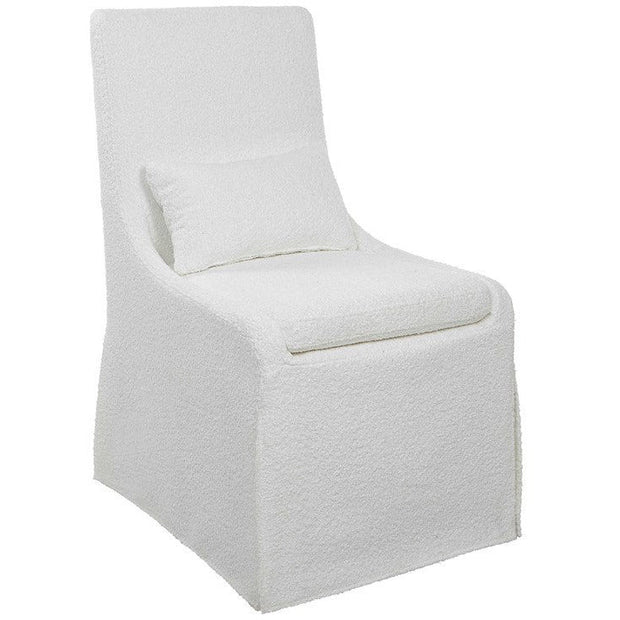 Uttermost Coley White Linen Performance Fabric Slipcovered Armless Chair With Pillow