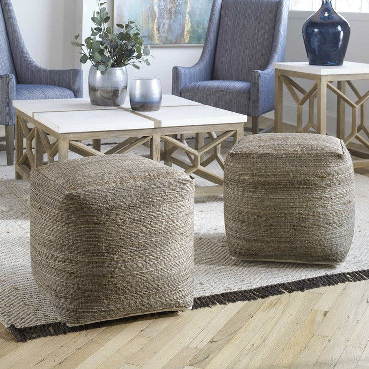 Uttermost Shiro Beige Textured Fabric Pouf Ottoman