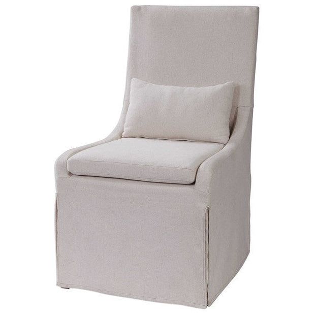 Uttermost Coley Off-White Linen Performance Fabric Slipcovered Armless Chair With Pillow