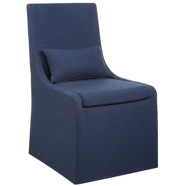 Uttermost Coley Denim Blue Linen Performance Fabric Slipcovered Armless Chair With Pillow