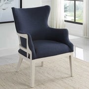 Uttermost Gordonston Regatta Blue Fabric White Wood Accent Armchair