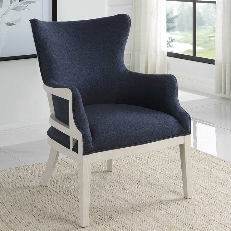 Uttermost Gordonston Regatta Blue Fabric White Wood Accent Armchair