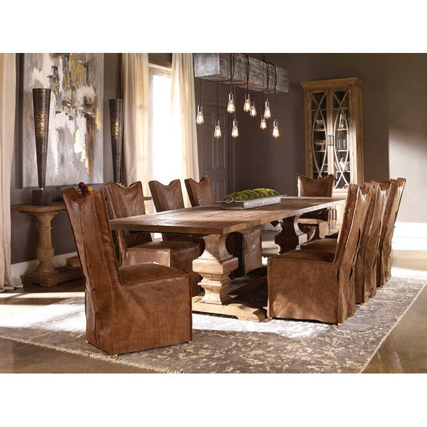 Uttermost Delroy Cognac Nubuck Leather Slipcover Dining Chairs Set of 2