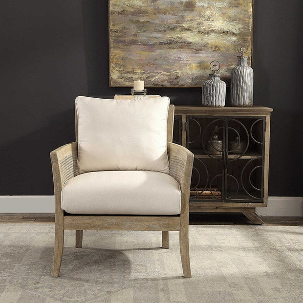 Uttermost Encore Off-White Performance Fabric Cane Armchair