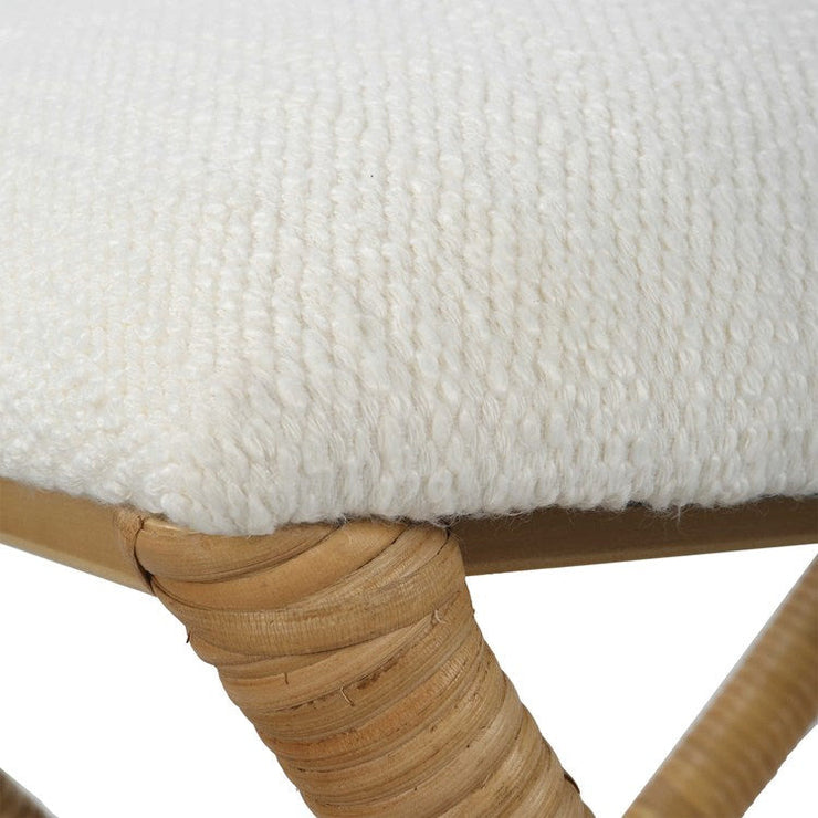 Uttermost Expedition Textured White Performance Fabric Upholstered Seat Natural Rattan Bench