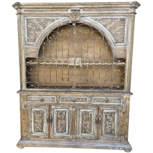 Casa Bonita Peruvian Hand-Painted Carved Wood and Hand Forged Iron Cleo Hutch