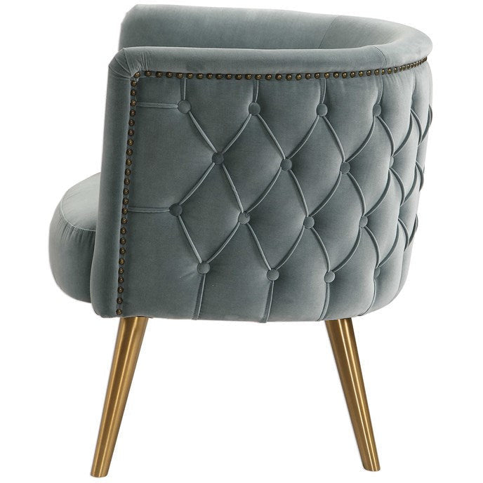 Uttermost Haider Slate Blue Velvet Barrel Accent Chair