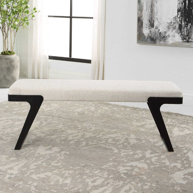 Uttermost Hover White Boucle Performance Fabric Seat Modern Aged Black Iron Bench