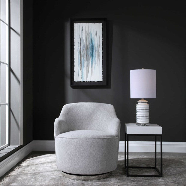 Uttermost Hobart Stone Linen Swivel Chair With Stainless Steel Base