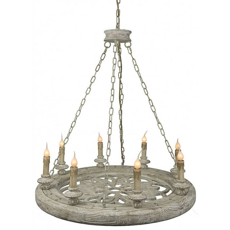 Provence Home Distressed French Grey Carved Wood Antiqued Metal Chandelier