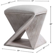 Uttermost Benue Linen Fabric Seat Weathered White Wood Accent Stool