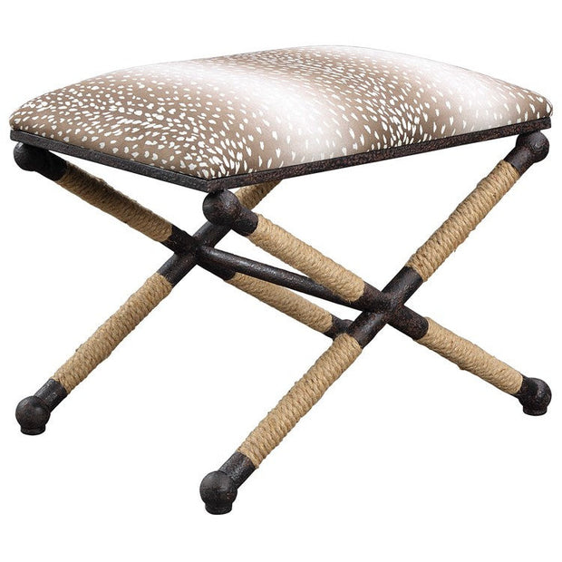 Uttermost Fawn Fabric Seat Natural Rope & Iron Small Bench