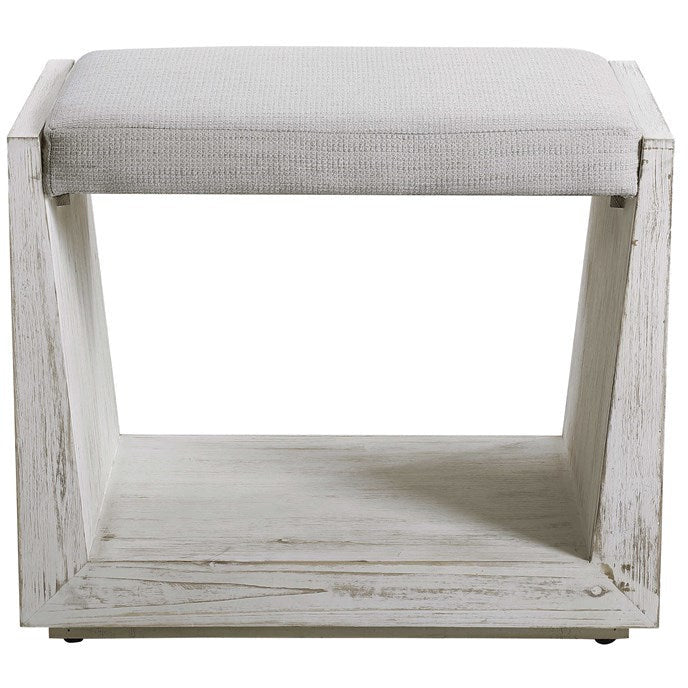 Uttermost Cabana White Fabric Seat Coastal Whitewashed Wood Small Bench