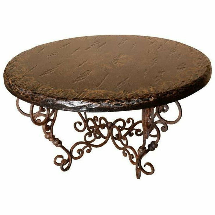 Casa Bonita Peruvian Hand-Painted Carved Wood and Hand Forged Iron Santander Round Coffee Table