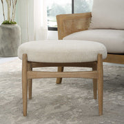 Uttermost Acrobat Textured White Fabric Cushion Seat Natural Oak Small Bench