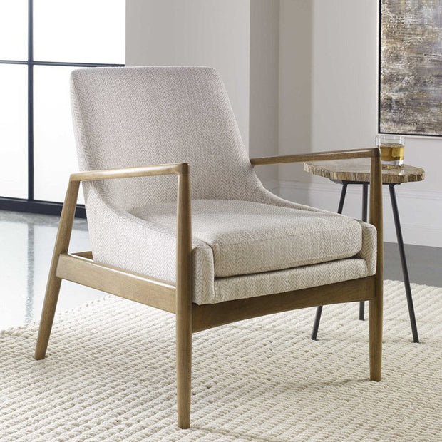 Uttermost Bev Taupe & White Chevron Performance Fabric Scandinavian Wood Accent Chair