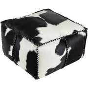 Surya Ranger Modern Hair On Hide Black And Off-White Cowhide Leather Pouf Ottoman RRPF-002