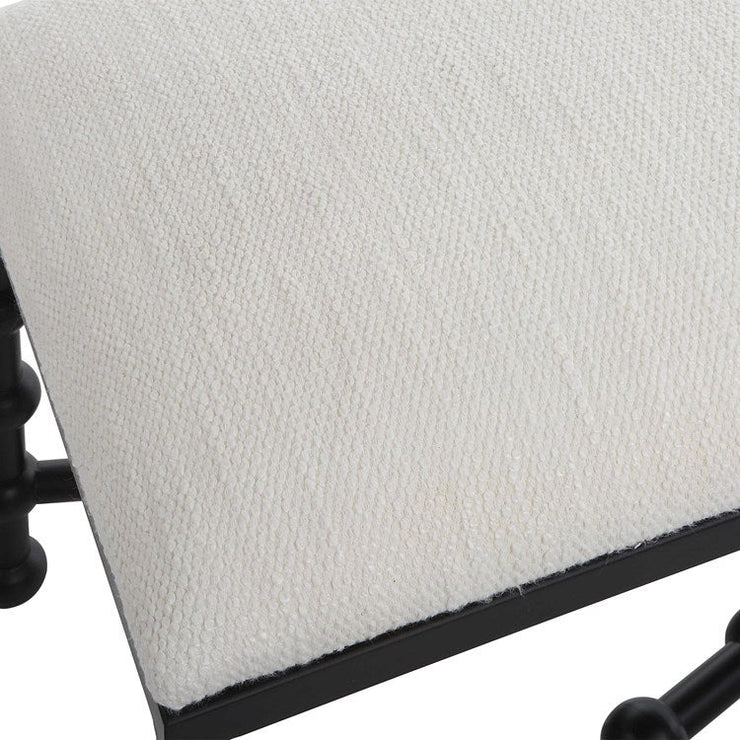 Uttermost Iron Drops Textured White Performance Fabric Seat Modern Black Iron Bench