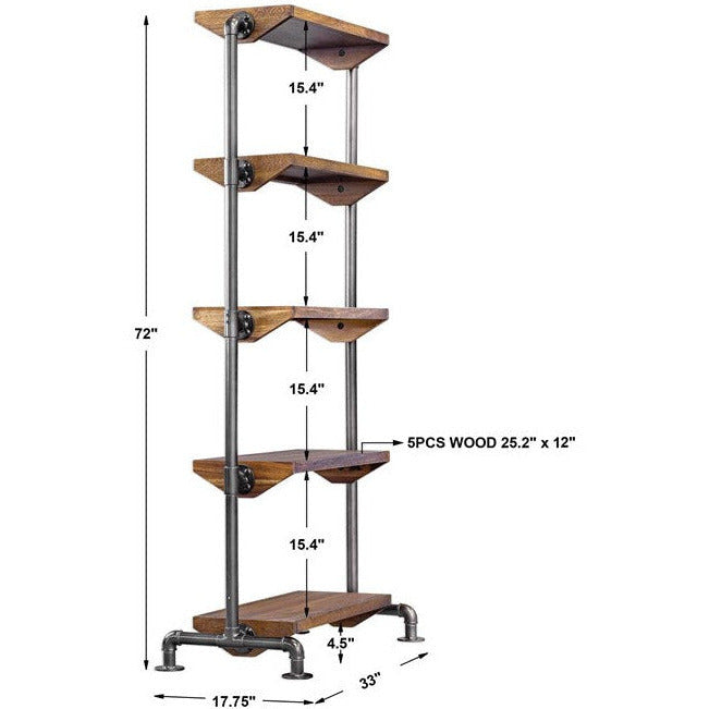 Uttermost Rhordyn Wood Industrial Pipe Rustic Modern Etagere Bookcase