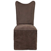 Uttermost Delroy Chocolate Nubuck Leather Slipcover Dining Chairs Set of 2
