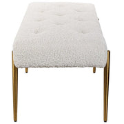 Uttermost Olivier White Faux Shearling Button Tufted Bench