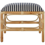 Uttermost Laguna Blue & White Stripe Fabric Seat Cushion Rattan Wrapped Coastal Small Bench