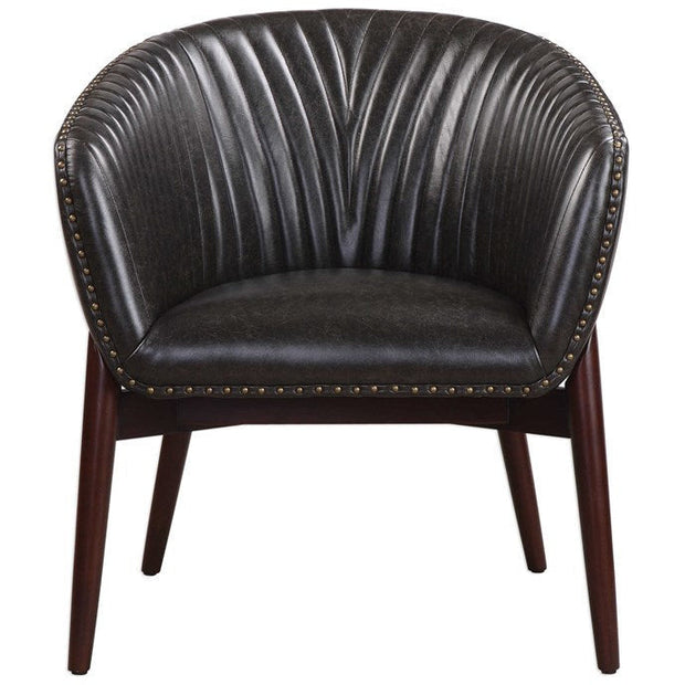 Uttermost Anders Channel-Stitched Faux Leather Onyx Accent Chair