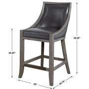 Uttermost Elowen Steel Gray Faux Leather Counter Stool With Wood Frame