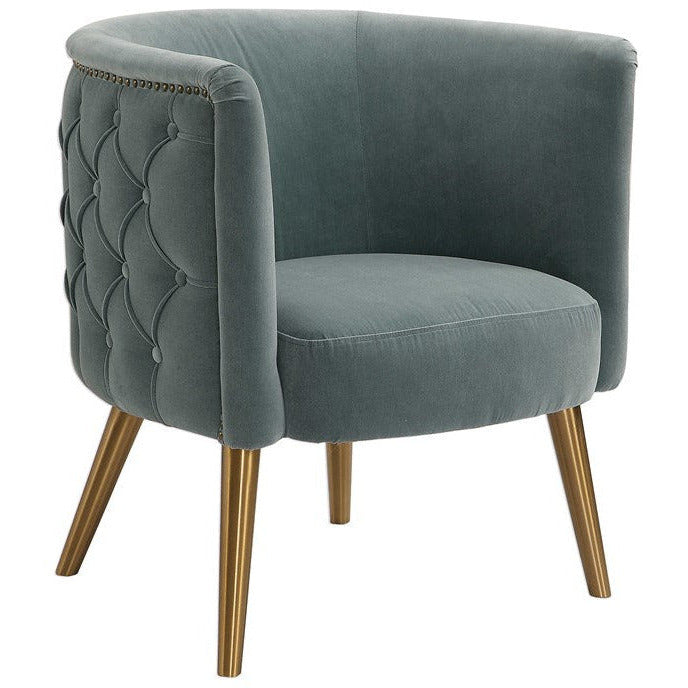 Uttermost Haider Slate Blue Velvet Barrel Accent Chair