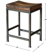 Uttermost Beck Dark Walnut Wood Counter Stool With Industrial Iron Base