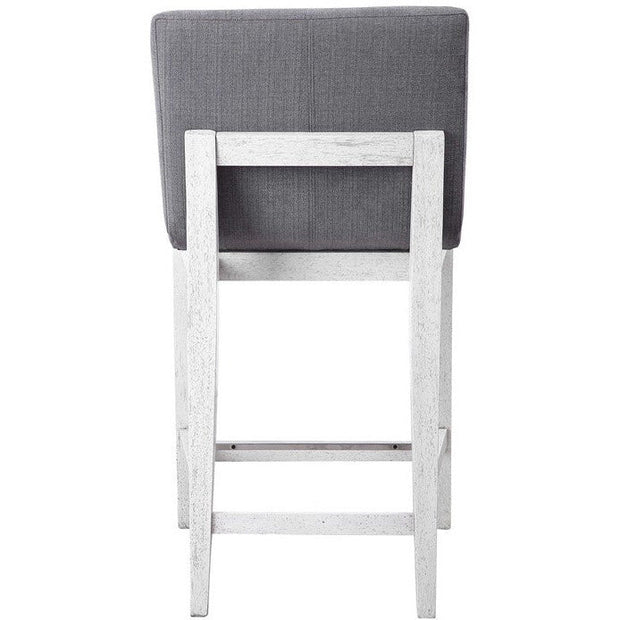 Uttermost Brazos Charcoal Linen Performance Fabric Counter Stool Aged White Wood Frame