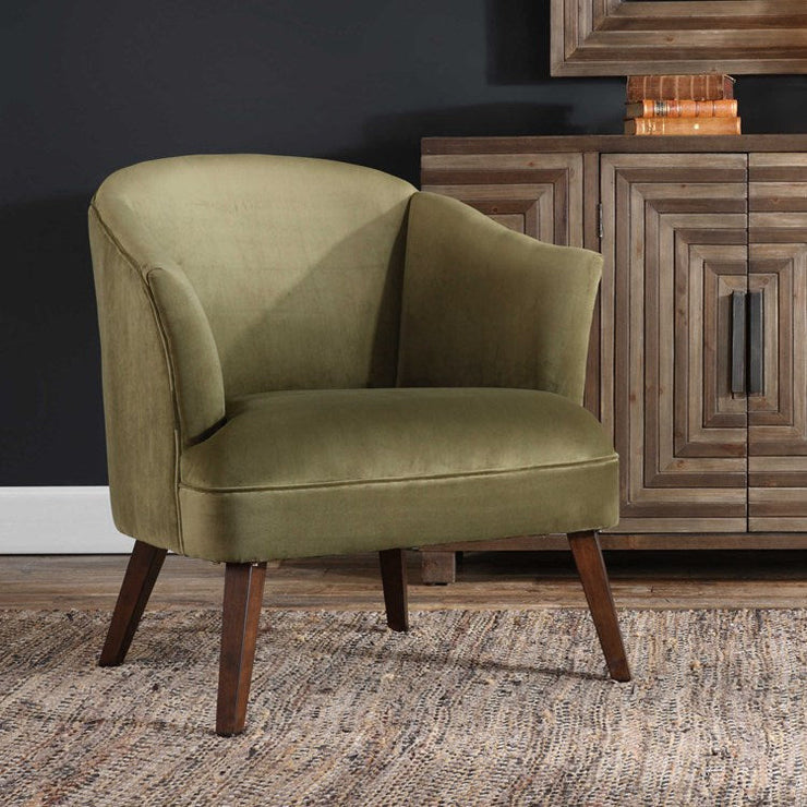 Uttermost Conroy Olive Green Velvet Barrel Back Accent Chair
