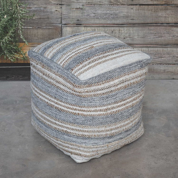 Uttermost Mesick Handwoven Light Gray & Cream Pouf