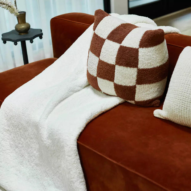 Kashwere Ultra Soft Sienna With Malt 20 x 20 Plush Check Pillow
