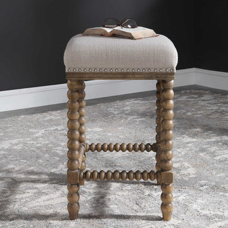 Uttermost Pryce Ivory Linen Performance Fabric Counter Stool With Wood Spindle Legs