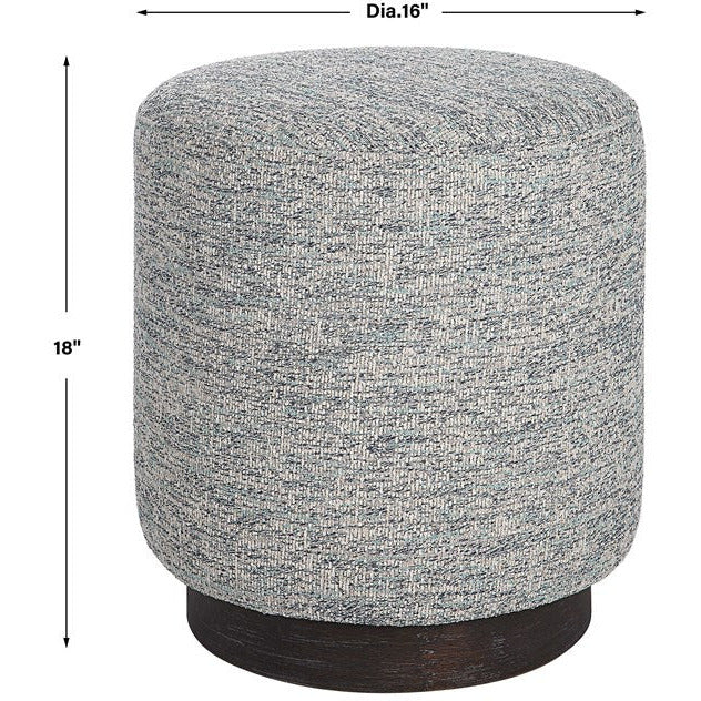 Uttermost Avila Blue & White Tweed Round Ottoman