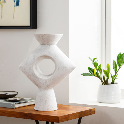 Surya Yagya Collection Modern Brushed Matte White Ceramic Vase YAG-007