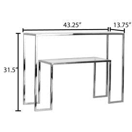 Surya Ascalon Modern Glass Top With Metallic Silver Stainless Steel Base Console Table AOC-002