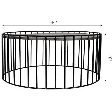 Surya Asmayra Modern Brown Wood Top With Black Metal Base Round Coffee Table AYM-002