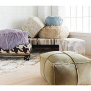 Surya Trail Modern Hair On Hide Light Gray, Gray & Charcoal Patched Leather Pouf Ottoman TLPF-001