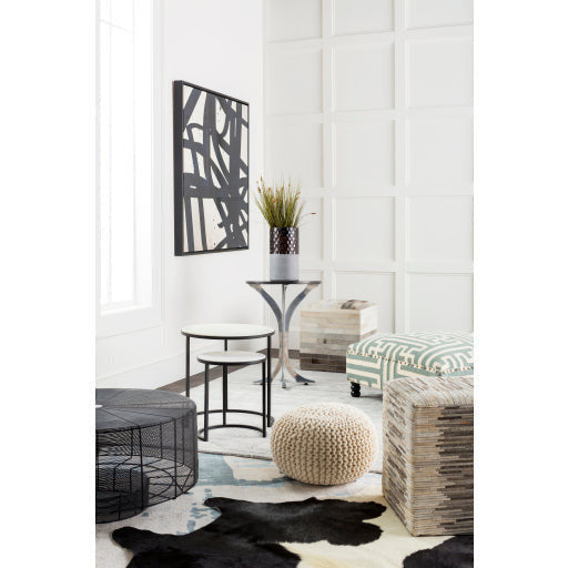 Surya Hearthstone Modern Marble Top With Black Metal Base Set of 2 Nesting Accent Side Tables HTS-001