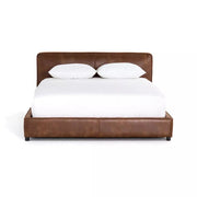 Four Hands Aidan Low Profile Bed ~ Vintage Tobacco Faux Leather Upholstered King Size Bed