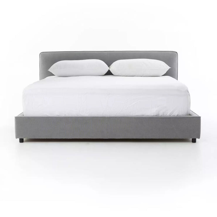 Four Hands Aidan Low Profile Bed ~ Pebble Pewter Upholstered Queen Size Bed